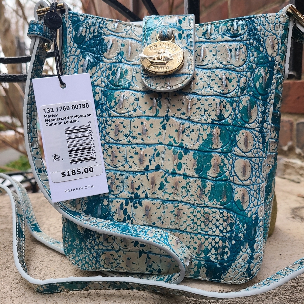Brahmin Marley Mesmerized Melbourne Crossbody Blue Cream NWT